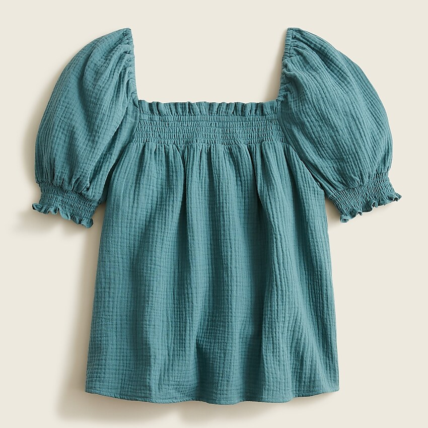 Squareneck puff-sleeve soft-crinkle gauze top | J. Crew US