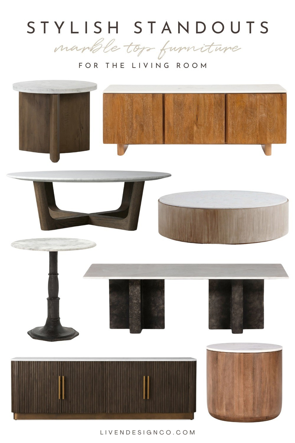 Marble top furniture for living room. Entertainment cabinet. Console table. Coffee table. Side table. Accent table. Media cabinet. Sideboard 

#LTKSeasonal #LTKHome #LTKSaleAlert