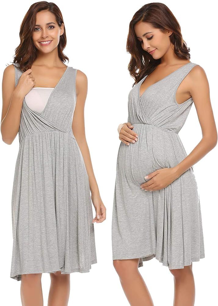 Ekouaer 3 in 1 Labor/Delivery/Hospital Gown Sleeveless Maternity Nursing Nightgown Sleepwear for Bre | Amazon (US)