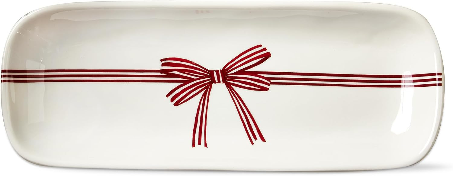 tag Christmas Red Earthenware Bow Serving Platter 15.5 in Red | Amazon (US)
