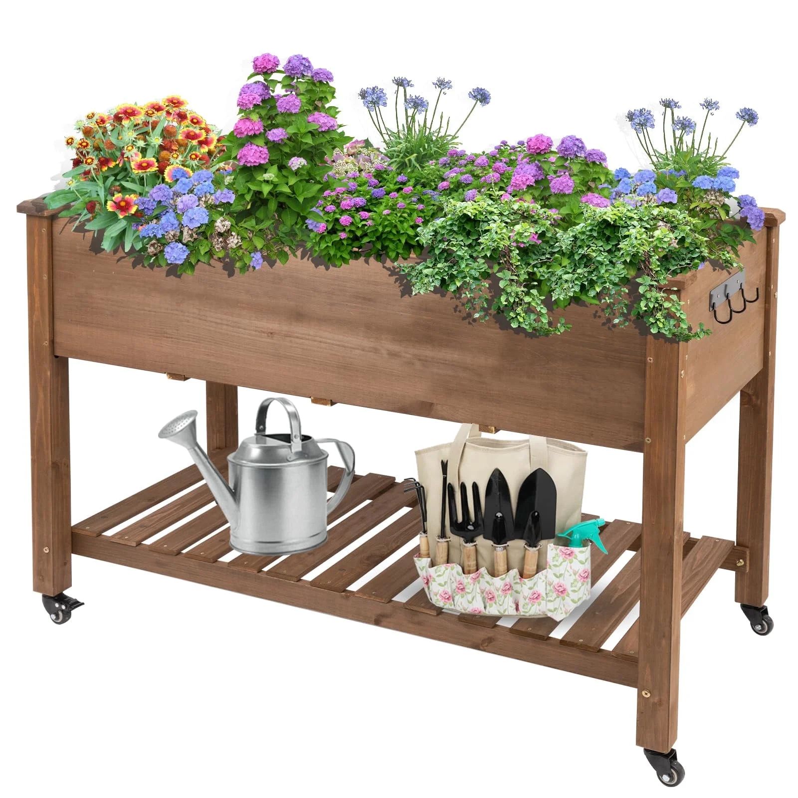 PETSCOSSET Raised Garden Bed Outdoor, Mobile Wood  Elevated Planter Box with Lockable Wheels, Sto... | Walmart (US)