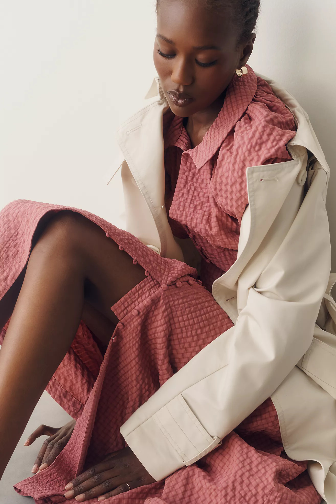 English Factory Puff-Sleeve Textured Midi Shirtdress | Anthropologie (US)