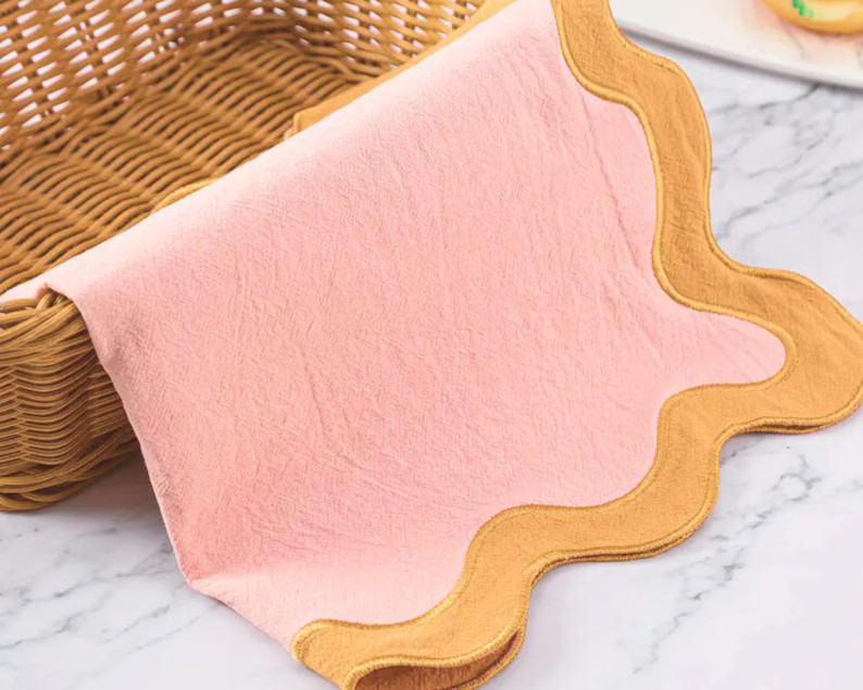 Double Scalloped Embroidered Napkins and Cotton Placemats Wave Scallop Cocktail Mats Stylish Tabl... | Etsy (US)