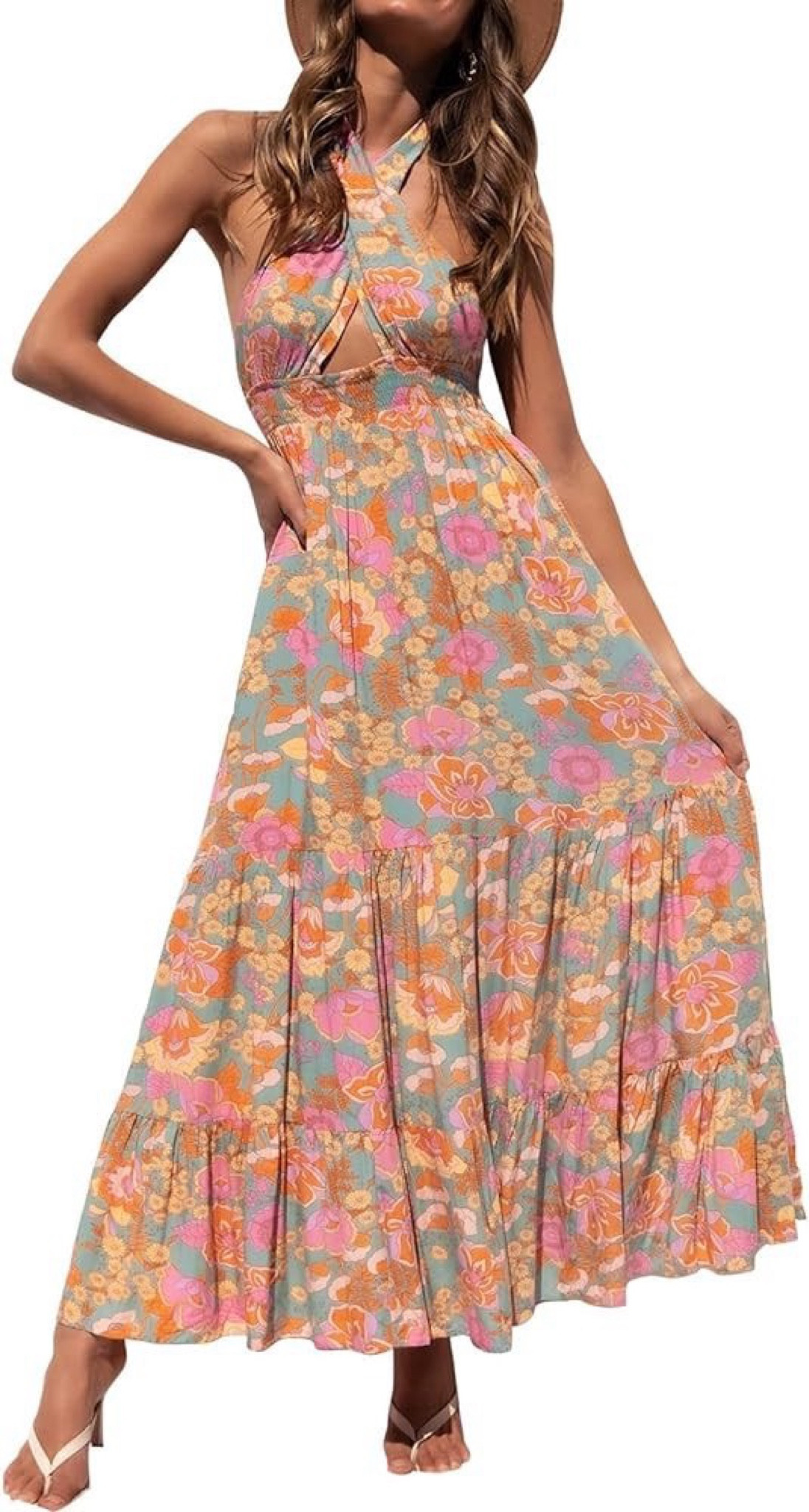A beautiful Summer Crossover Halter Neck Sleeveless Plaid Cut Out Backless Flowy A Line Maxi Dress

#LTKWedding #LTKTravel #LTKParties