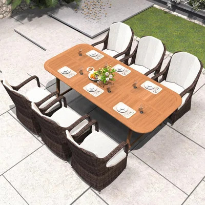6-Person Patio Dining Set With 86.3"-109.4" Long Extended Acacia Wood Table | Wayfair North America