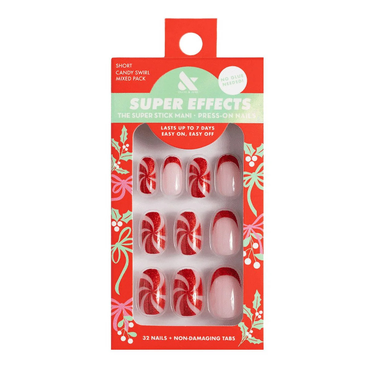 Olive & June Super Stick Mani Short Round Press-On Tabs, Candy Swirl Mixed Pack, 32 Pieces | Walmart (US)