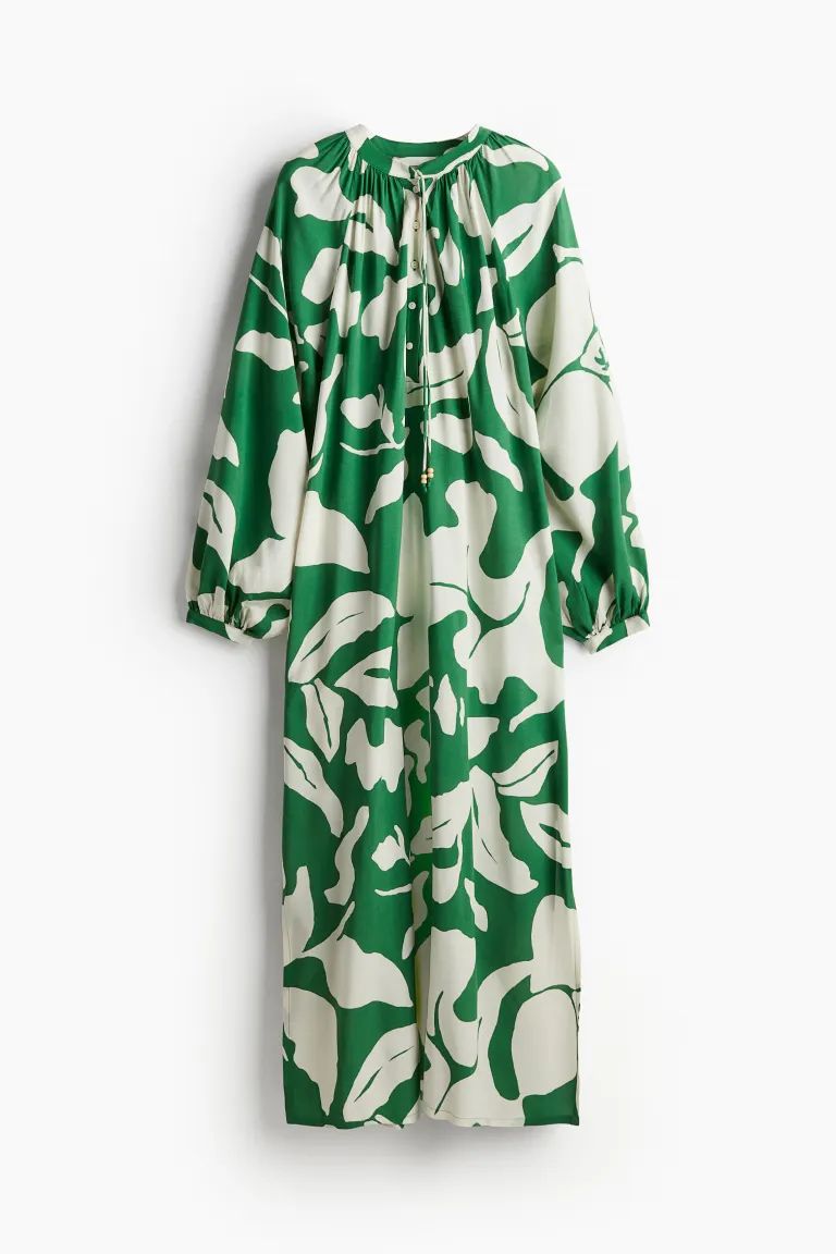 Balloon-sleeved Dress - Green/floral - Ladies | H&M US | H&M (US + CA)