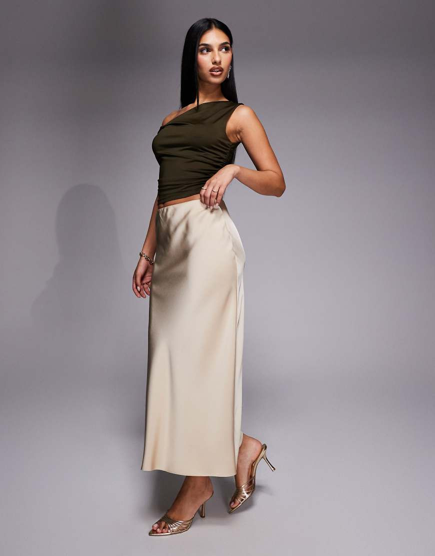 River Island satin maxi skirt in cream-White | ASOS (Global)