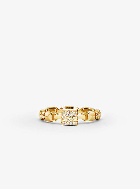 Precious Metal-Plated Sterling Silver Mercer Link Pavé Center Ring | Michael Kors US