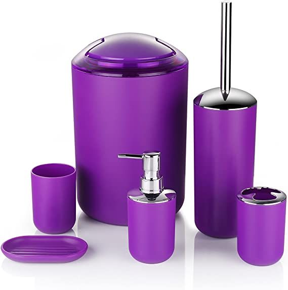 Bathroom Accessories Set 6 Piece - Trash Can, Toothbrush Holder, Toothbrush Cup, Soap Dispenser, ... | Amazon (US)