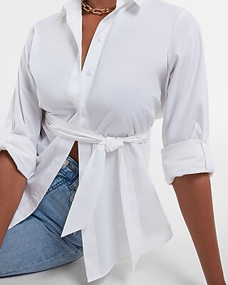 Long Sleeve Tie Waist Shirt | Express