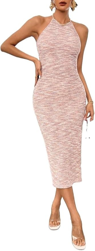 Dresses for Women Space Dye Halter Neck Backless Dress | Amazon (US)