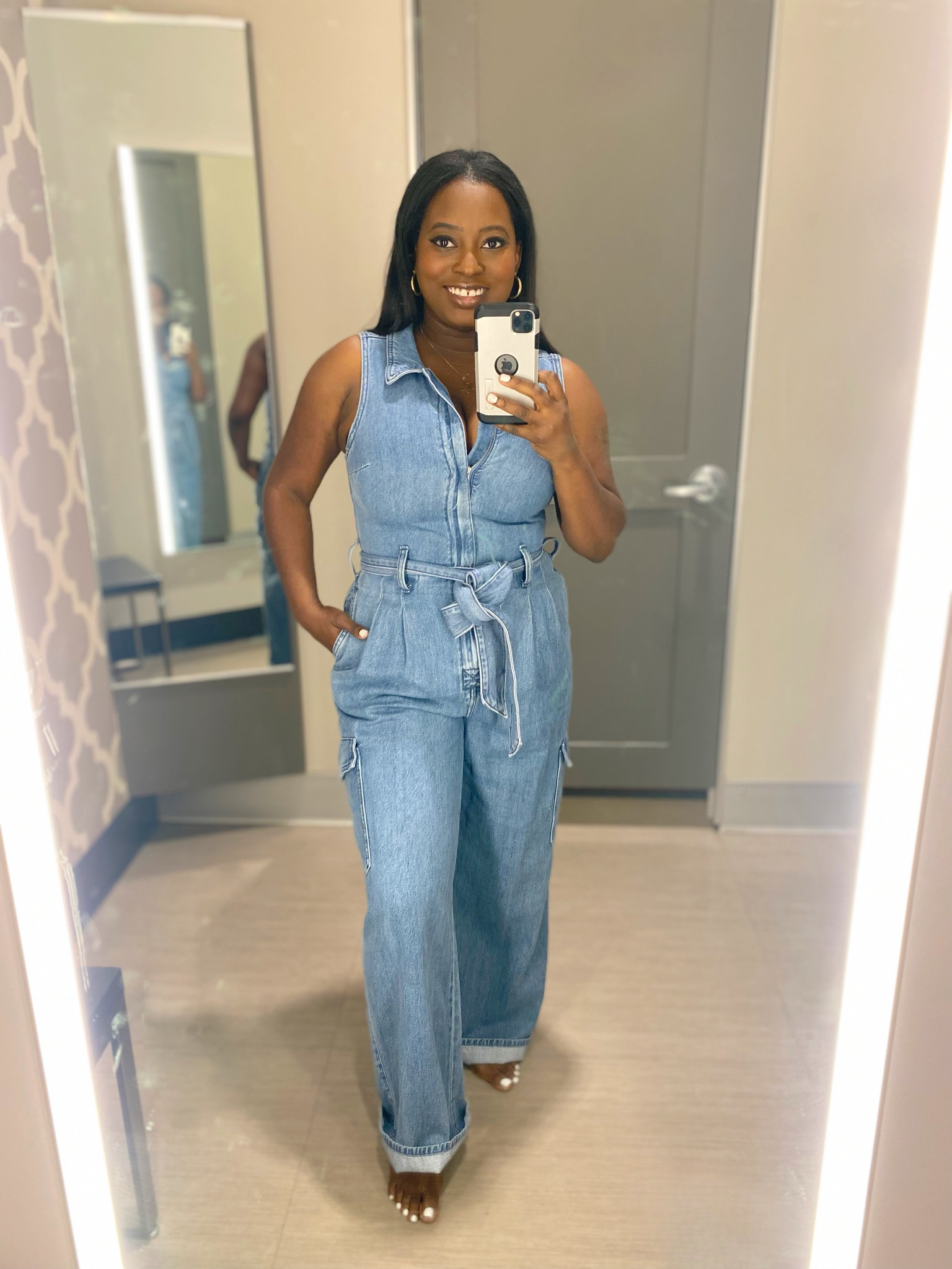 Target sleeveless denim cargo jumpsuit , universal thread , petite friendly 

#LTKmidsize #LTKstyletip #LTKfindsunder50