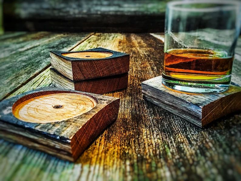 Bourbon Gifts, Bourbon Gift for Him, Wood Coaster Set, Reclaimed Wood, Bourbon Barrel, Whiskey Gi... | Etsy (US)