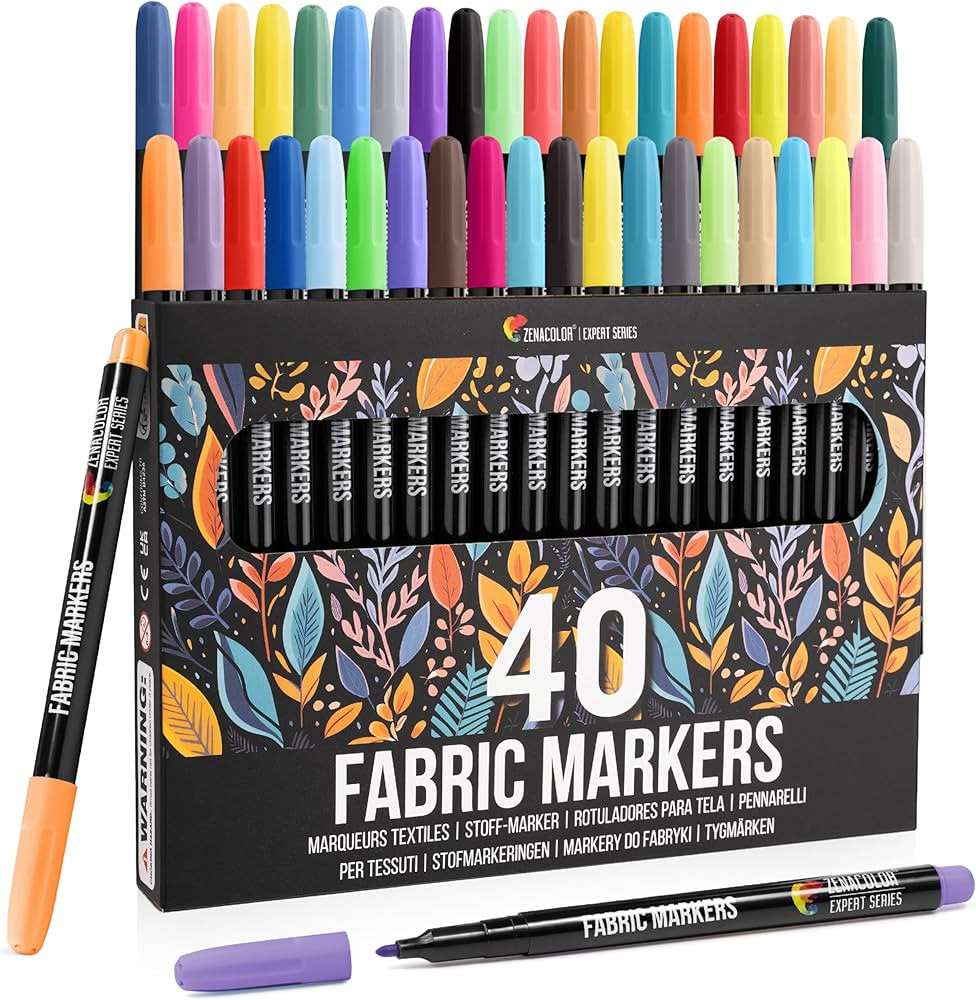 Zenacolor 40 Fabric Markers Pens Set - Non Toxic, Indelible and Permanent Fabric Paint - Fine Poi... | Amazon (US)