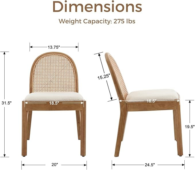 HEAH-YO Rattan Dining Chairs Set of 2, Upholstered Sherpa Dining Room Chairs with Backrests, Mode... | Amazon (US)