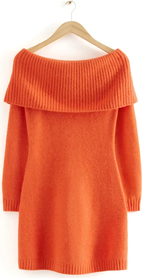 Off the Shoulder Long Sleeve Wool Blend Sweater Minidress | Nordstrom Rack