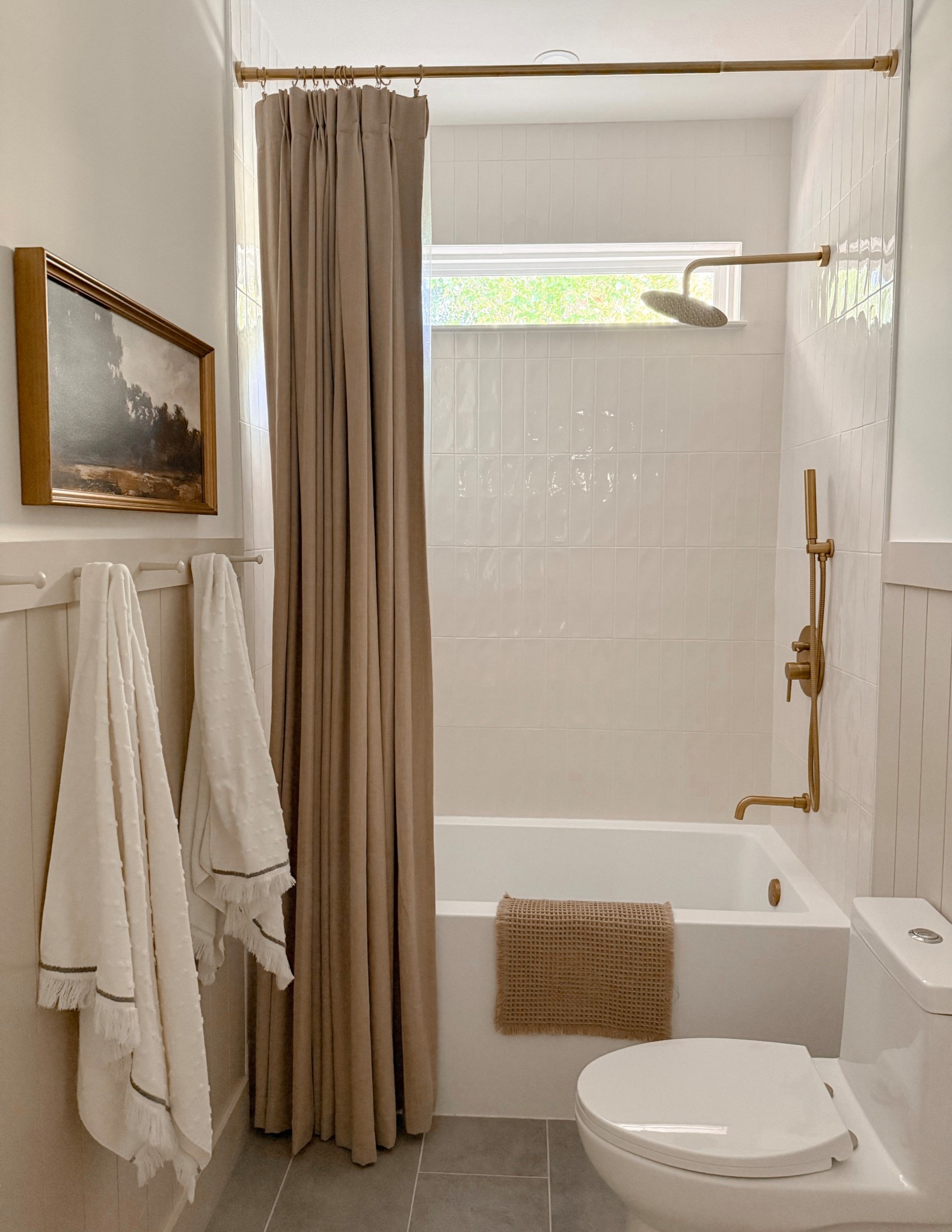 Guest bathroom. Shower curtain. Shower system. Neutral bathroom. Shiplap paneling  

#LTKHome