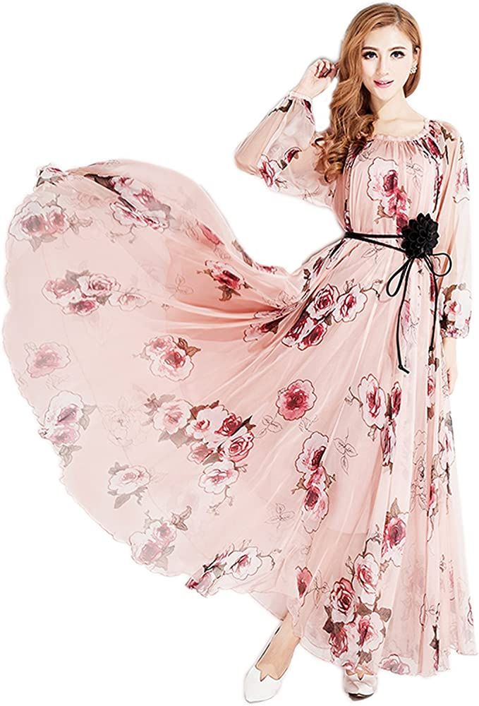 Women's Chiffon Floral Holiday Beach Bridesmaid Maxi Dress Sundress | Amazon (US)
