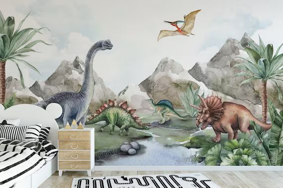 Kids Wallpaper Peel and Stick | Jurassic World Dinosaur Wall Mural | Etsy (US)