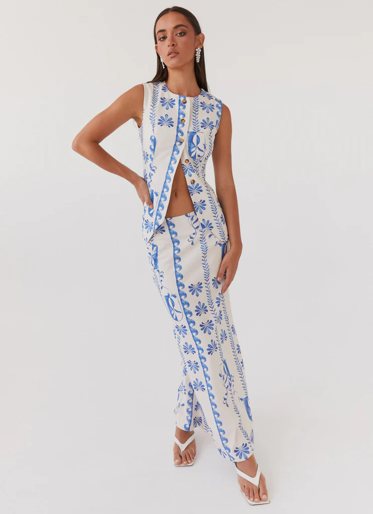 Born For Bordeaux Linen Midi Skirt - Floral Wave | Peppermayo (Global)