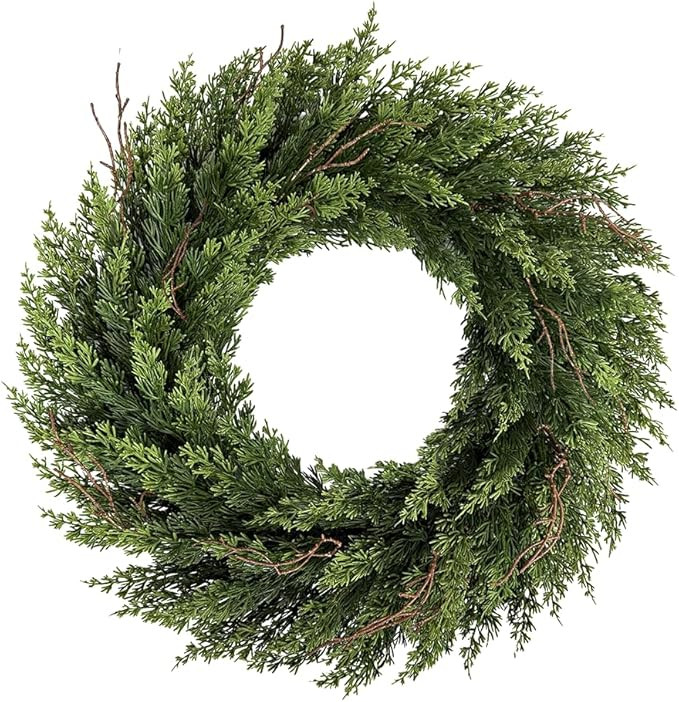 Christmas Wreaths 24 Inch Real Touch Cedar Wreath with Natural Twigs for Front Door Wall Window O... | Amazon (US)