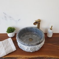 Sink Vanity - Vessel Stone Sink- Gray Marble Outside Blasting Bathroom Decor -Beige | Etsy (US)