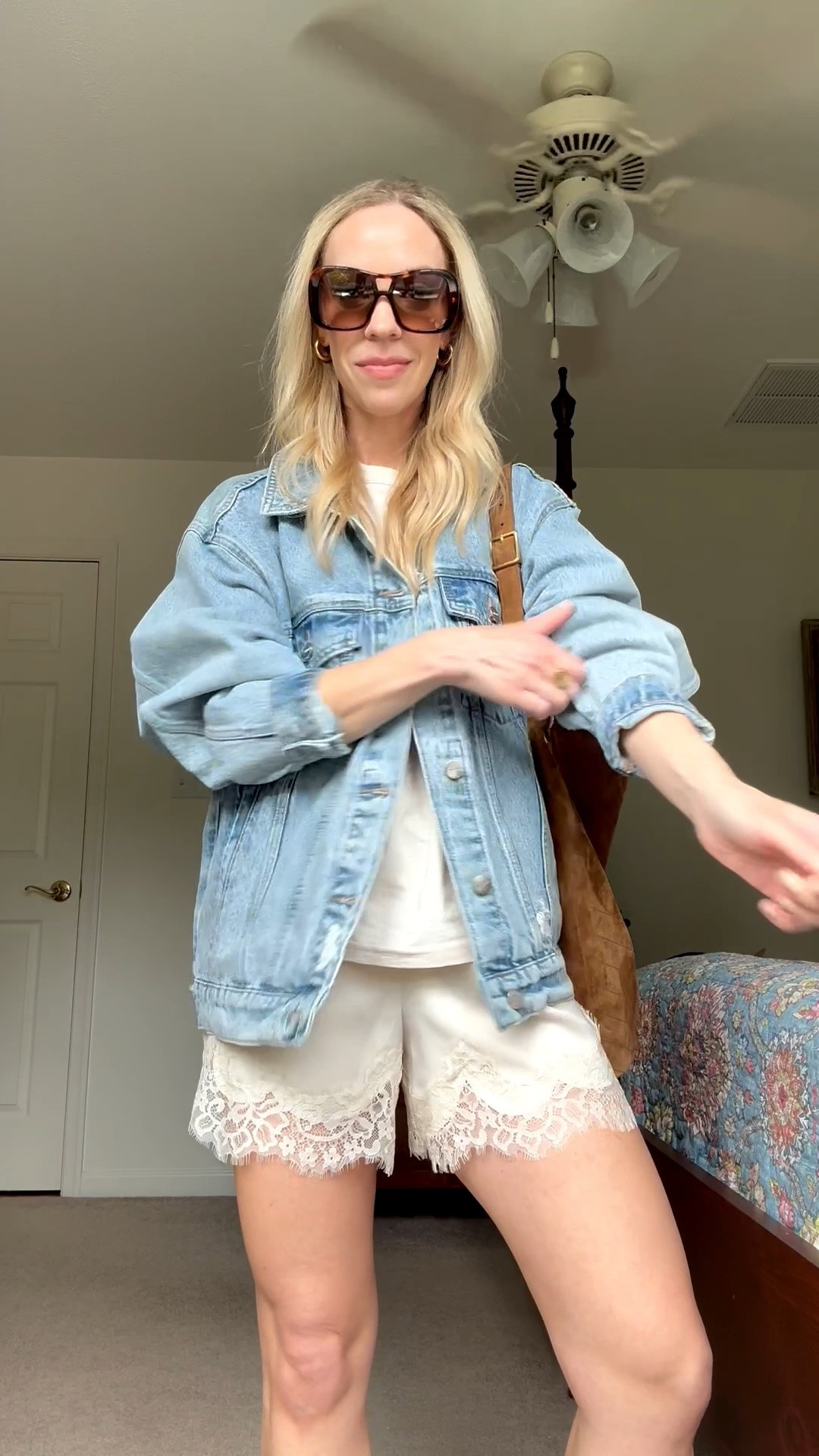 Styling lace shorts for late summer and early fall with an oversized denim jacket and suede accessories

#LTKSeasonal #LTKOver40 #LTKSaleAlert