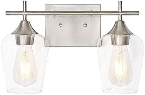 Henveton 2-Light Brushed Nickel Vanity Light, Modern Bathroom Lighting Fixtures Over Mirror Chrom... | Amazon (US)