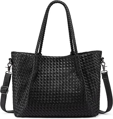 LOVEVOOK Woven Tote Bag for Women Vegan Leather Shoulder Handbag for Travel Work Crossbody Purse | Amazon (US)
