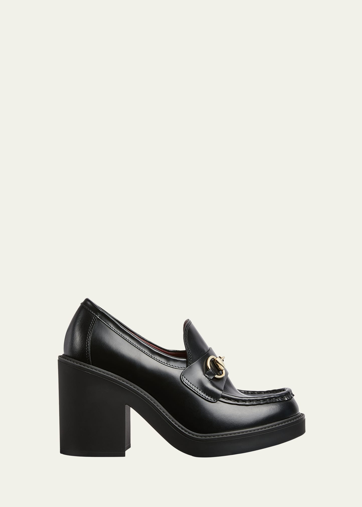 Gucci Leather Horsebit Heeled Loafers | Bergdorf Goodman