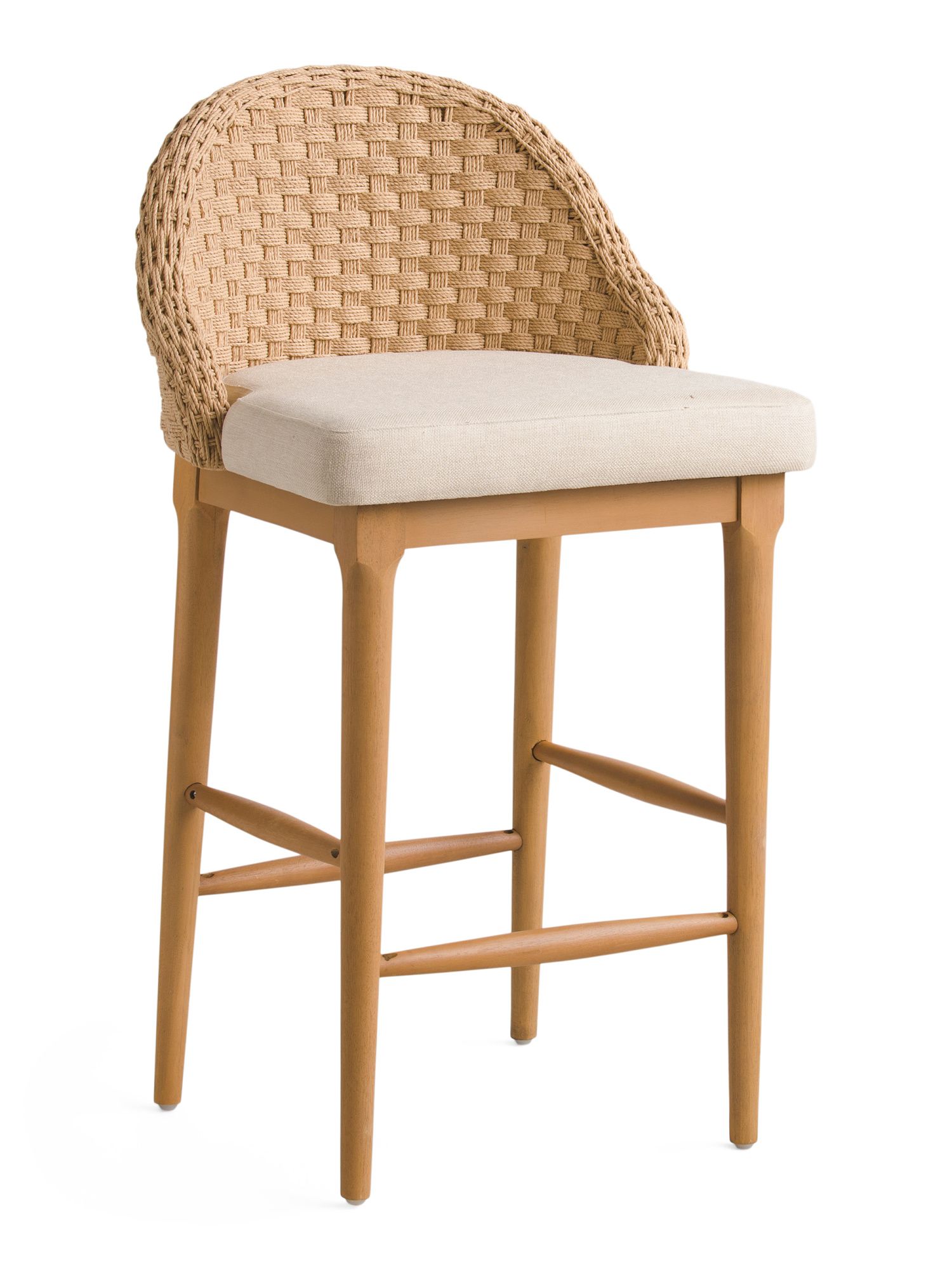 Solid Mahogany Counter Stool With Woven Curved Back | TJ Maxx