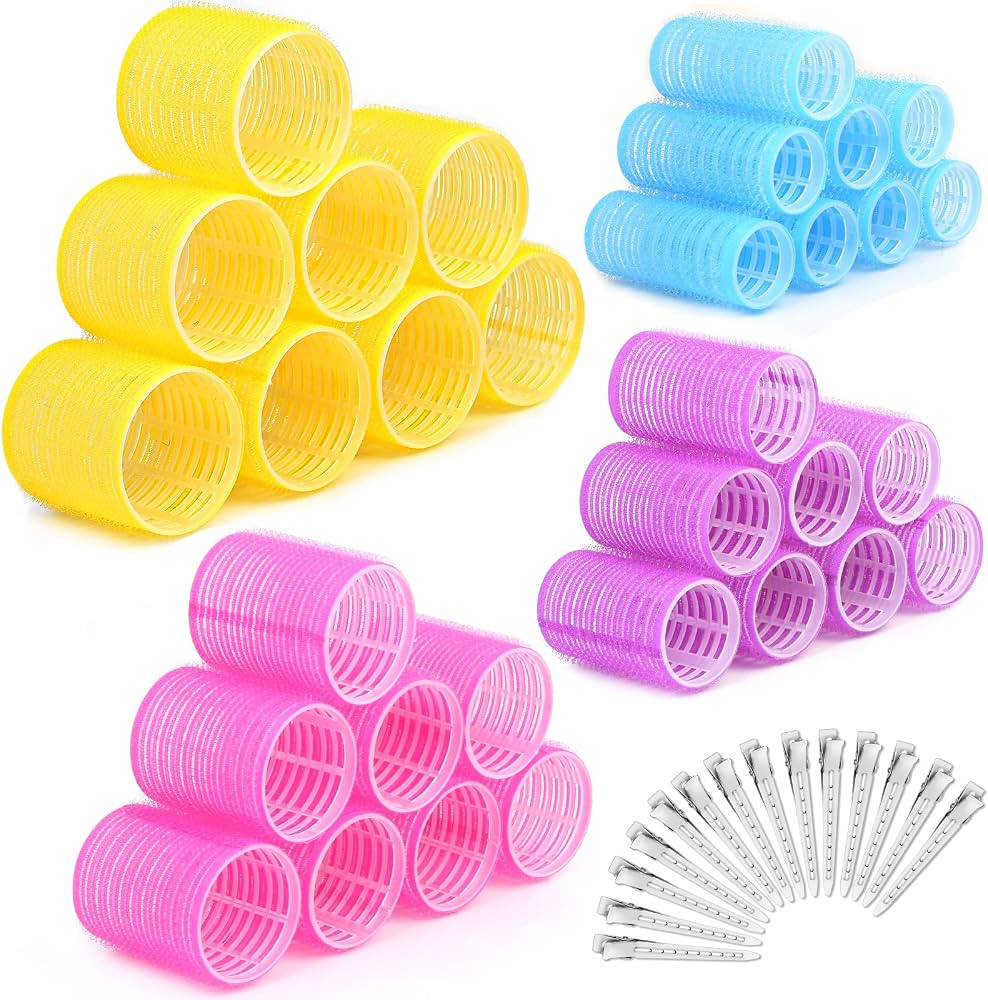 46Pcs Hair Curlers Roller,4 Size Self Grip Roller Jumbo Large Medium Small | Amazon (US)