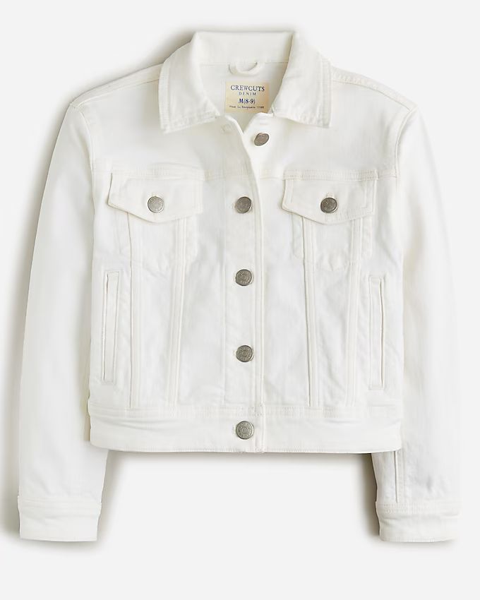 Girls' cropped denim trucker jacket in white | J.Crew US