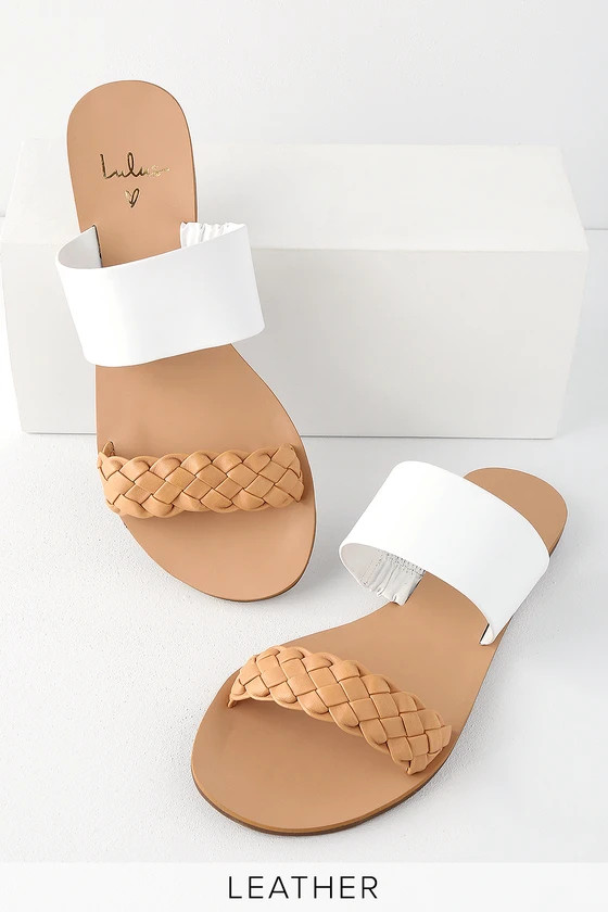 Caylee Tan and White Nappa Leather Slide Sandals | Lulus (US)