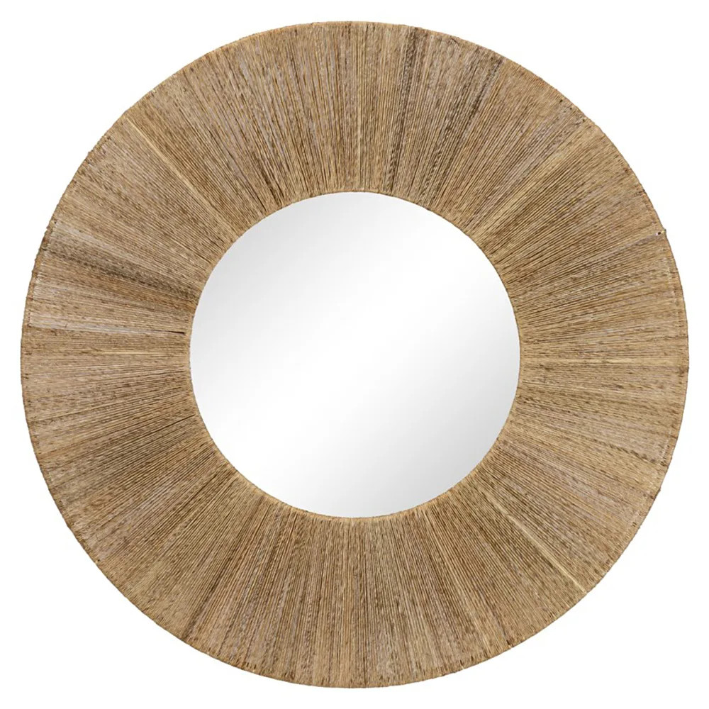 Heather Coastal Beach Natural Jute Steel Frame Round Wall Mirror | Kathy Kuo Home