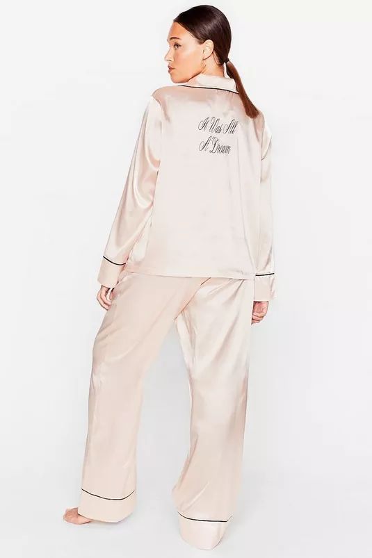Plus Size Satin Contrast Piping Shirt and Pants Set | Nasty Gal (US)