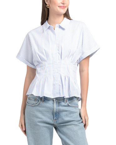 Pleat Waist Dolman Sleeve Button Down Top, Cotton | TJ Maxx