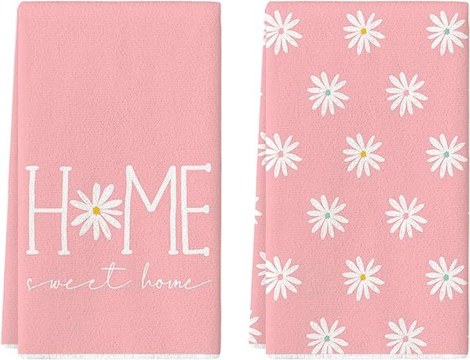 Artoid Mode Pink Home Sweet Home Flowers Spring Kitchen Towels Dish Towels, 18x26 Inch Summer Dec... | Amazon (US)