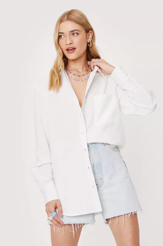 Linen Look Oversized Long Sleeved Shirt | Nasty Gal (US)