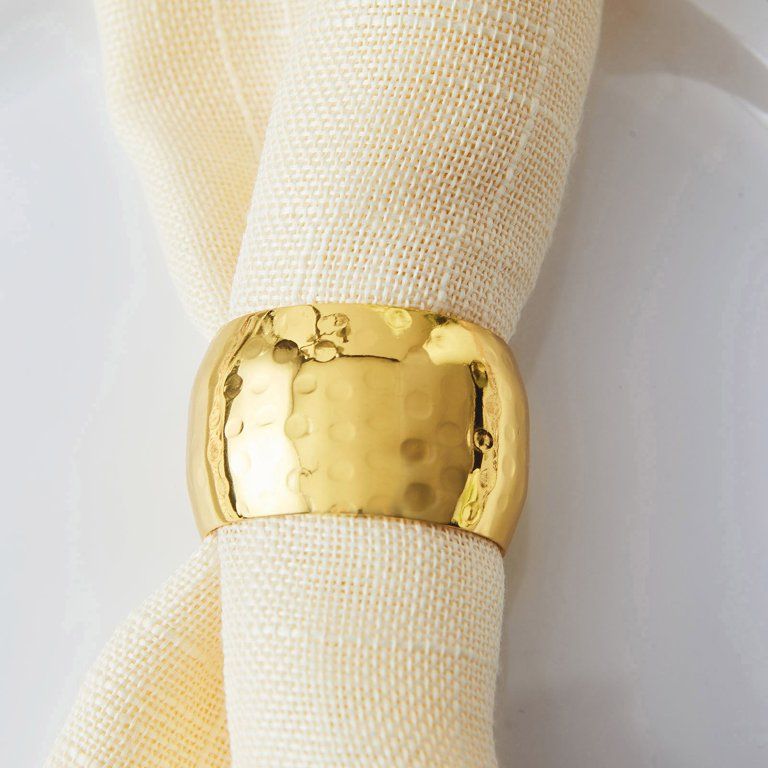 Efavormart 4 Pack Metallic Gold Hammered Napkin Rings for Wedding Party Formal Dinning Decor | Walmart (US)