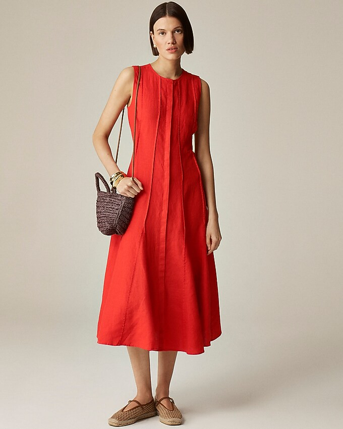 Seamed linen dress with removable belt | J. Crew US