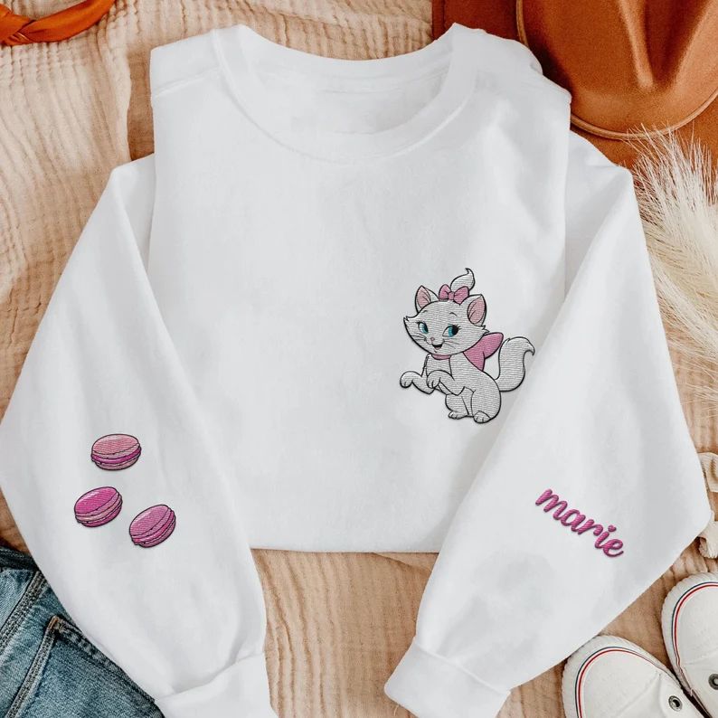 Embroidered Cute Marie Cat With Macarons Sweatshirt, the Aristocats Disney Embroidery Shirt, Disn... | Etsy (US)