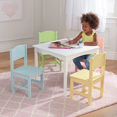 KidKraft Nantucket Kid's Wooden Table & 4 Chairs Set with Wainscoting Detail, Pastel ,Gift for Ages  | Amazon (US)