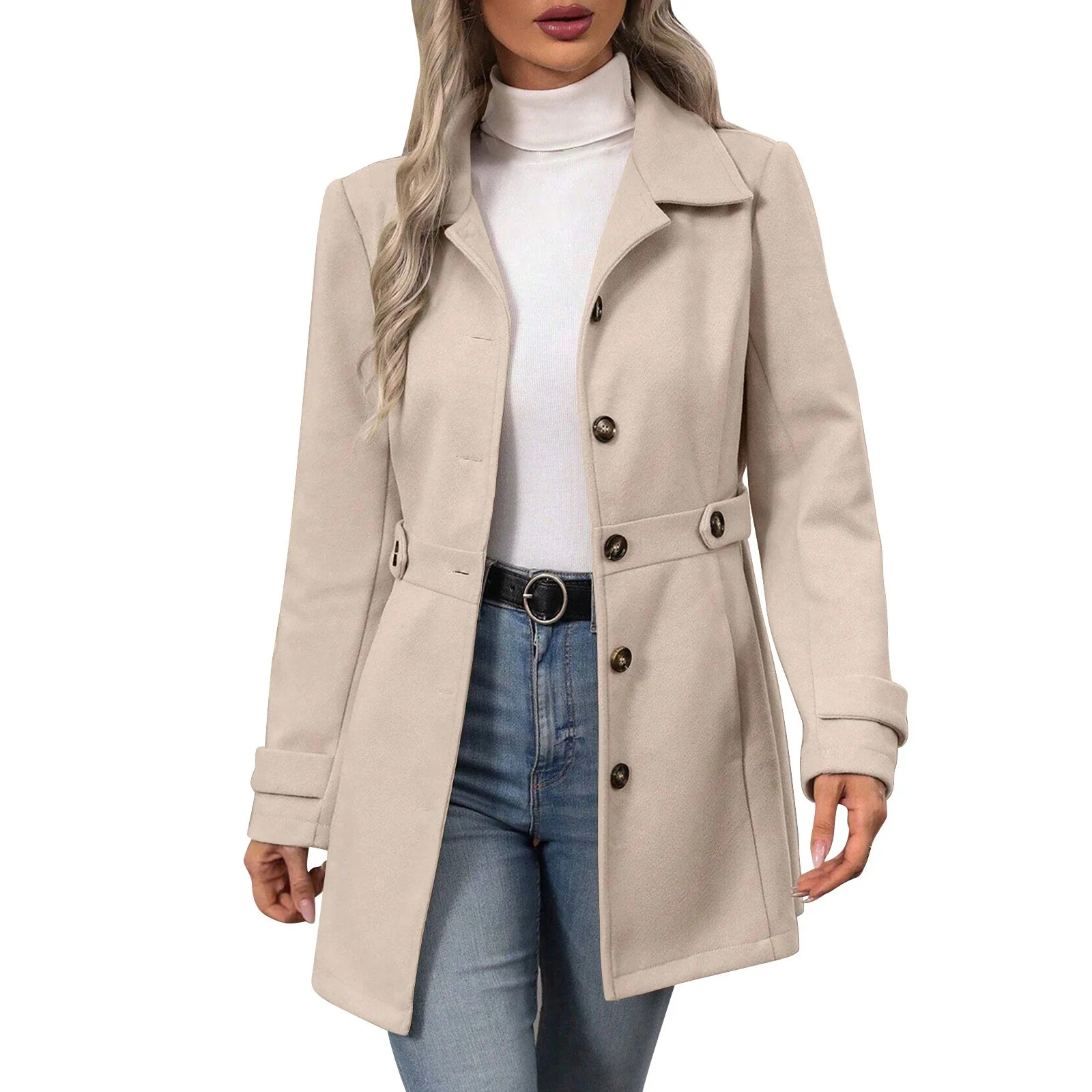 Maplenight Trench Coats for Women Single Breasted Turndown Collar Long Coats Fall Winter Outerwea... | Walmart (US)