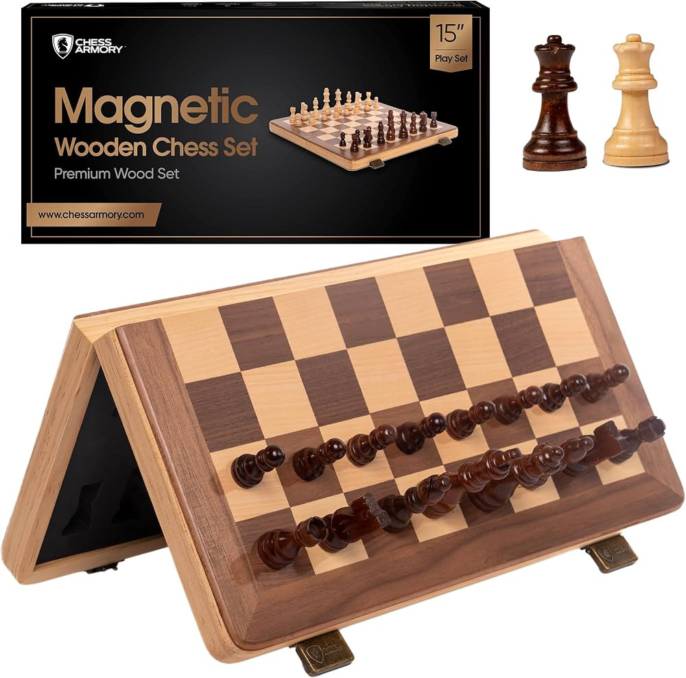 Chess Armory Chess Set 15 Inch Magnetic Wooden Chess Board Game for Adults and Kids with Extra Qu... | Amazon (US)