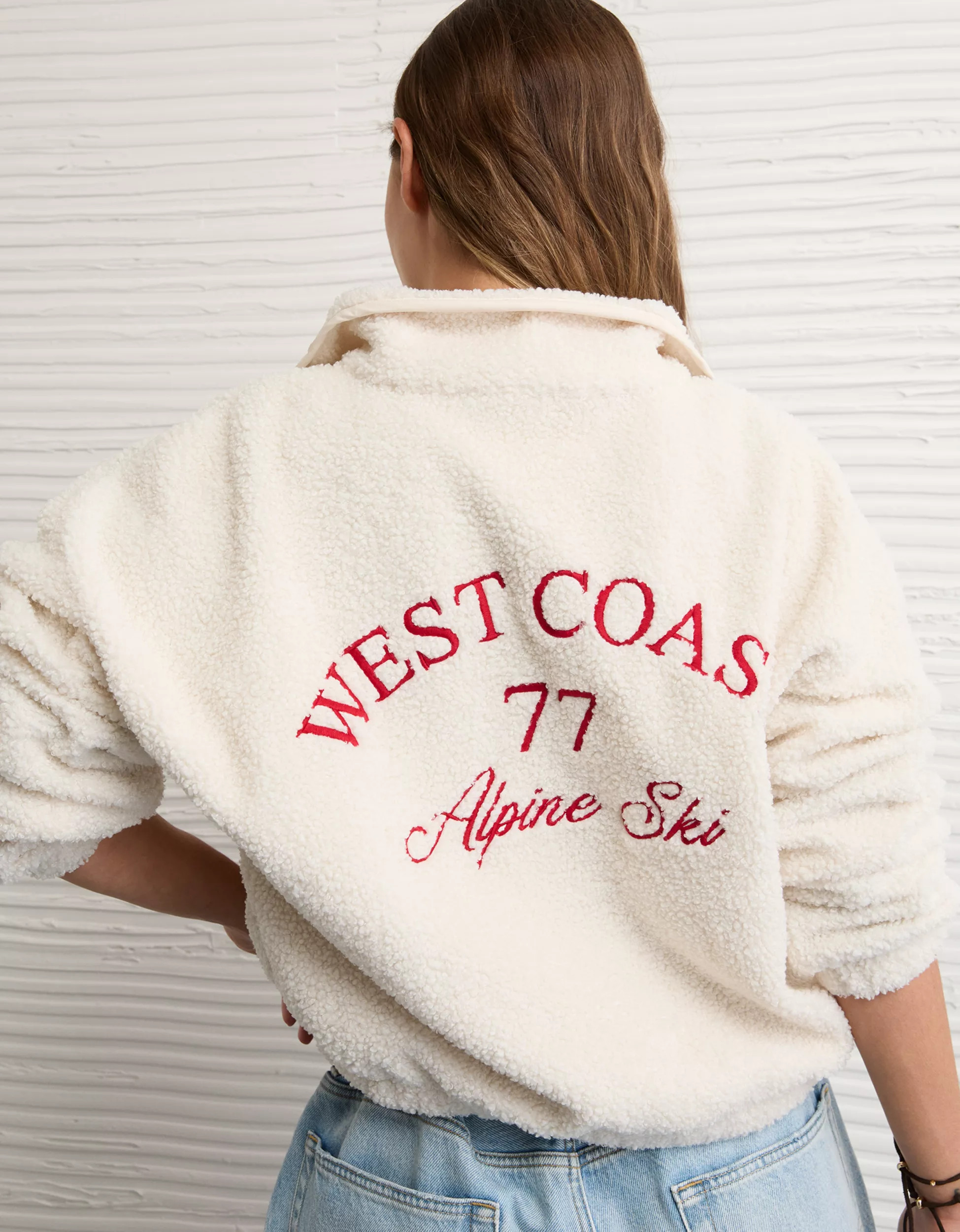 AE Sherpa Fleece Graphic Henley Sweatshirt | American Eagle Outfitters (US & CA)