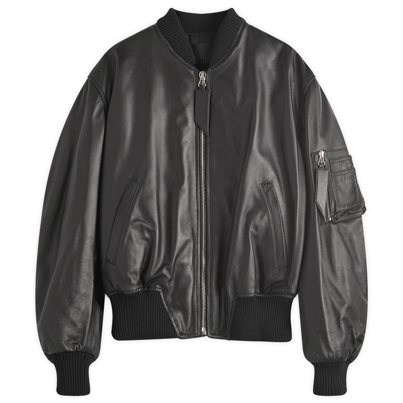 The Attico Women's Anja Leather Bomber Jacket in Black, Size X-Large | END. Clothing
