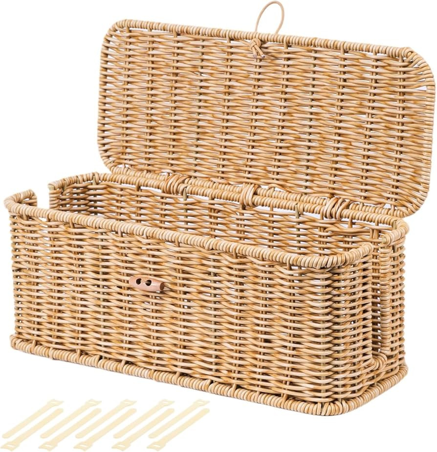 BROWNLILY Cable Management Box, Rattan Style Cord Organizer for Desk Cord Hider Outlet Covers Bab... | Amazon (US)