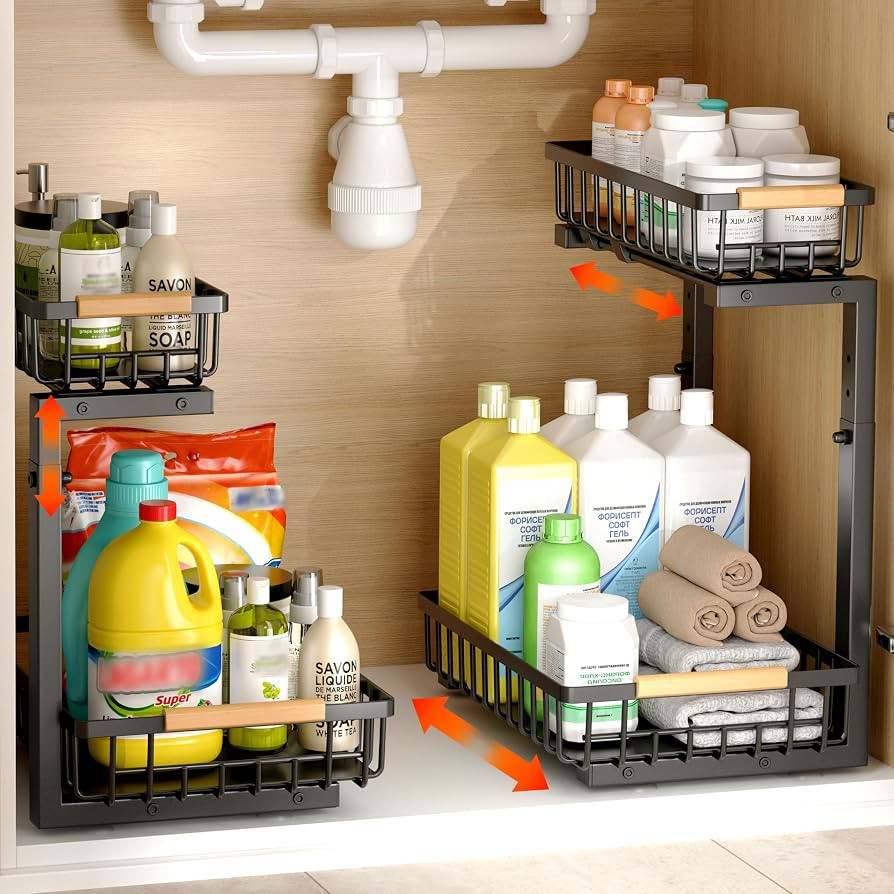 Under Sink Organizer, 2 Pack Under Sink Organizers and Storage, 2-Tier Pull Out Under Cabinet Org... | Amazon (US)
